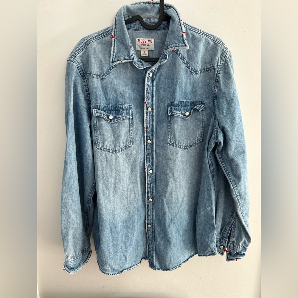 Mossimo Supply Co. Light Blue Distressef Denim Long sleeve shirt top western M